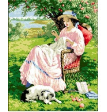А-017 Дама в яблоневом саду 43х52 см (канва №16)