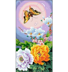 Ц-014 Красивые цветы,бабочка в небе 33х59 см