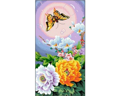 Ц-014 Красивые цветы,бабочка в небе 33х59 см