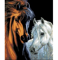 Ф-032 Конь и лошадь на черном фоне 44х53 см